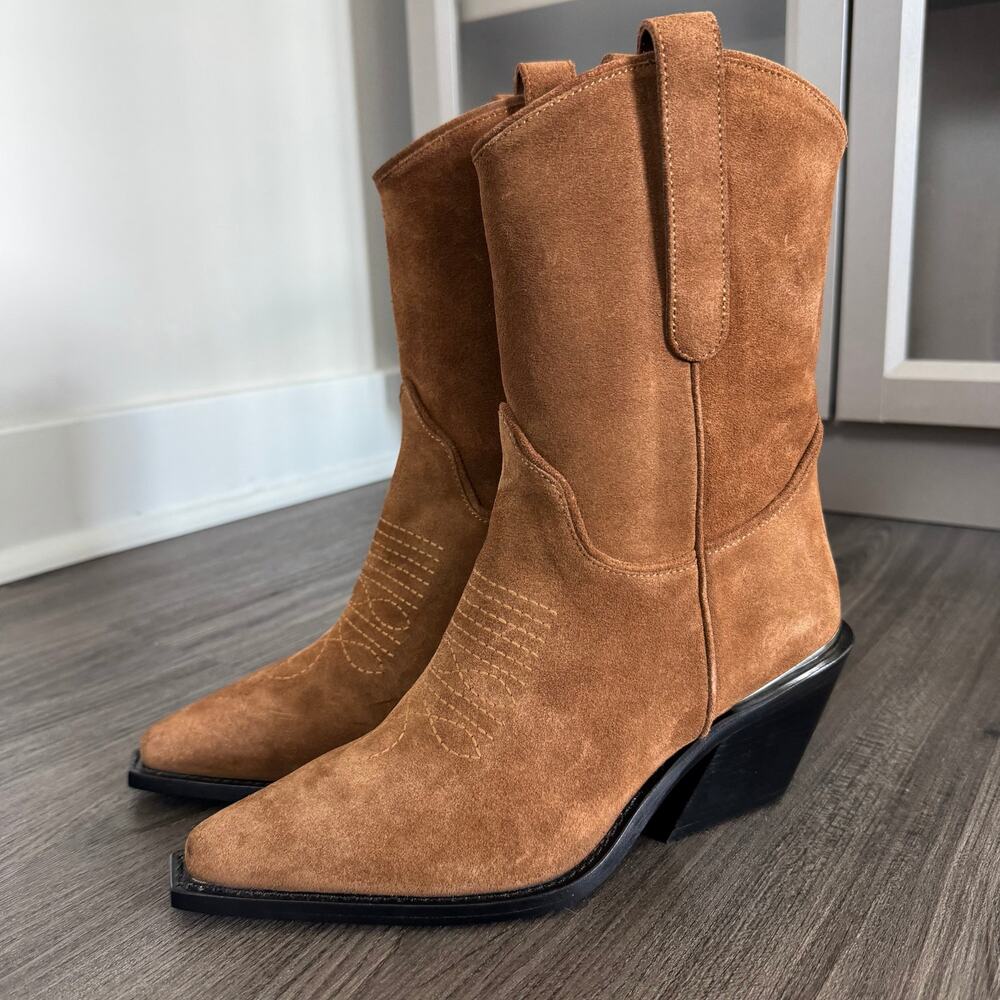 Anine Bing Mid Tania Toffee Suede Western Boots 36 NEW Cowgirl Leather Bootie - Picture 3 of 7